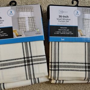 Mainstays Black and White Grid Curtain Set